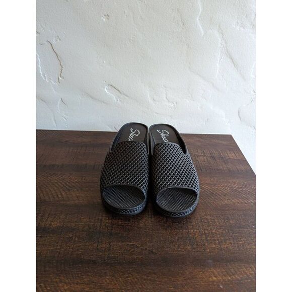 Skechers Plastic Black Waffle Design Open Toe Wedge Sandals Shoes - Size 10 - Picture 3 of 7